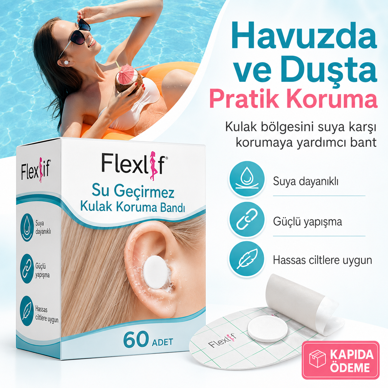 Flexlif Çocuk ve Yetişkin Kulak Koruyucu Bant