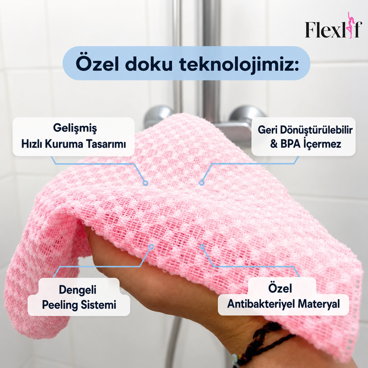 Flexlif Peeling Etkili Antibakteriyel Duş Havlusu