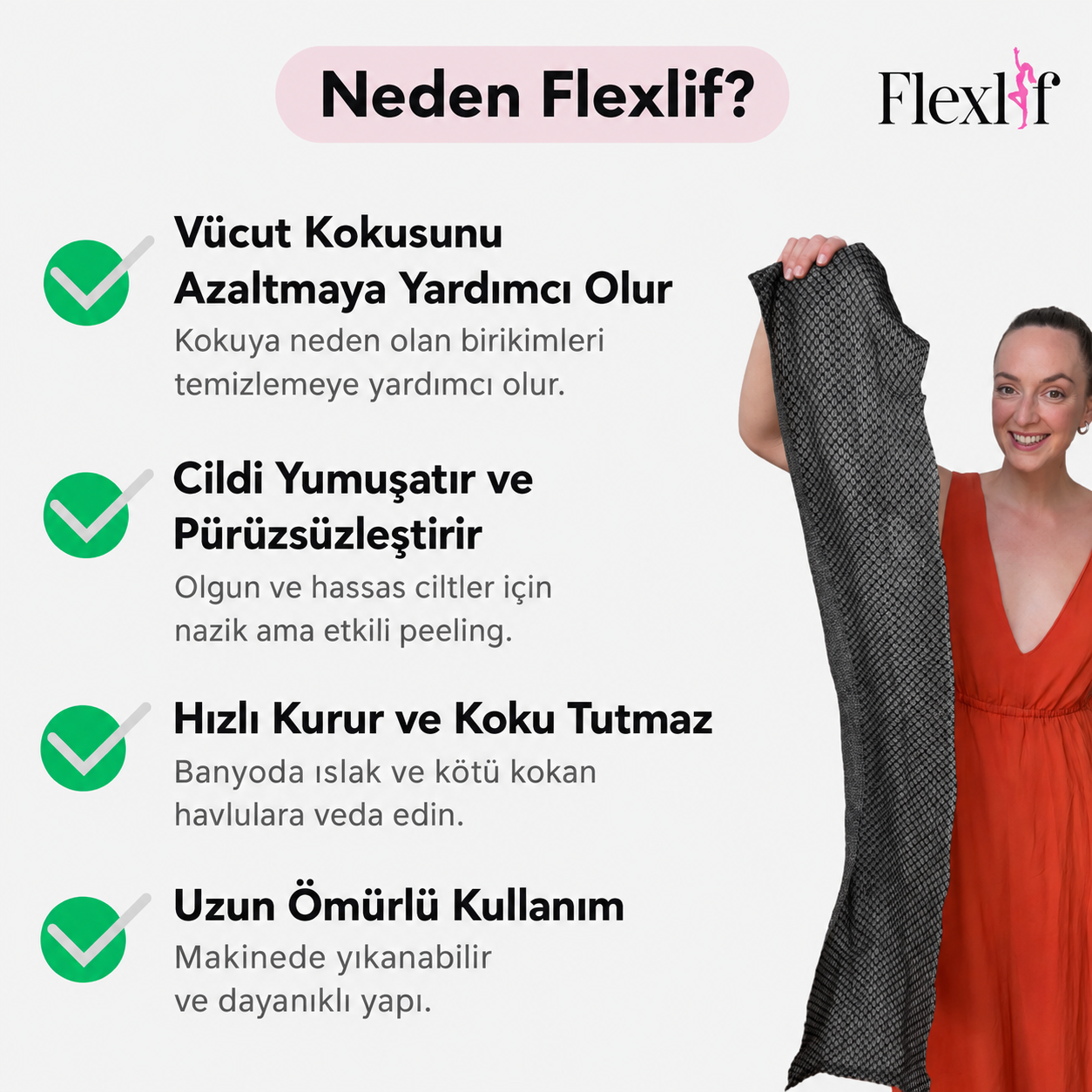 Flexlif Peeling Etkili Antibakteriyel Duş Havlusu